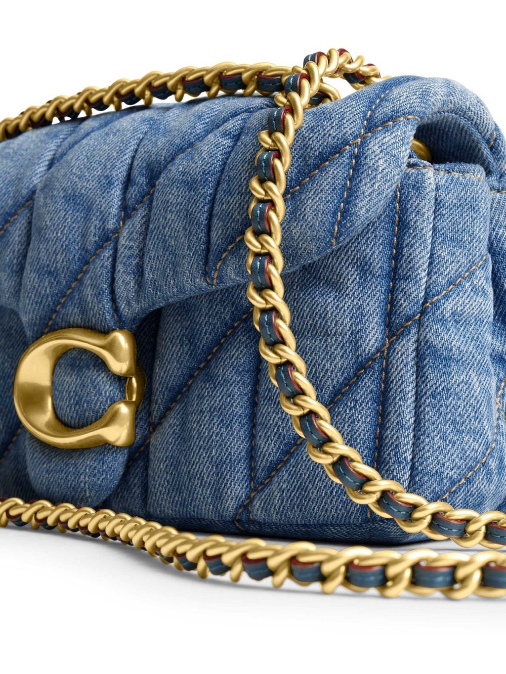 Coach Quilted Denim Crossbody with Gold Chain - Blue NWT Dust Bag Retail $475 - Picture 4 of 14
